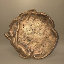 Vintage Art Nouveau Bronze Pin/Trinket Tray Dish Nude Girl In Waves