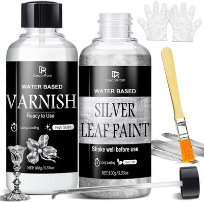 Liquid Silver Leaf Paint Kit - 3.53oz Ultra Shiny Quick Dry Metallic Gilding