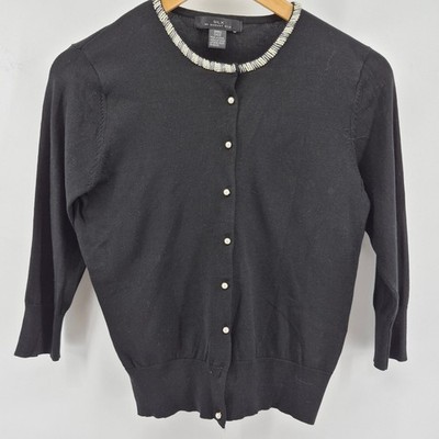Silx by August Silk Black Embellished Neckline Cardigan Sweater Womens Small