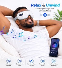 Bluetooth Heated Rechargeable Eye Massage Mask White/Grey for Eye Strain