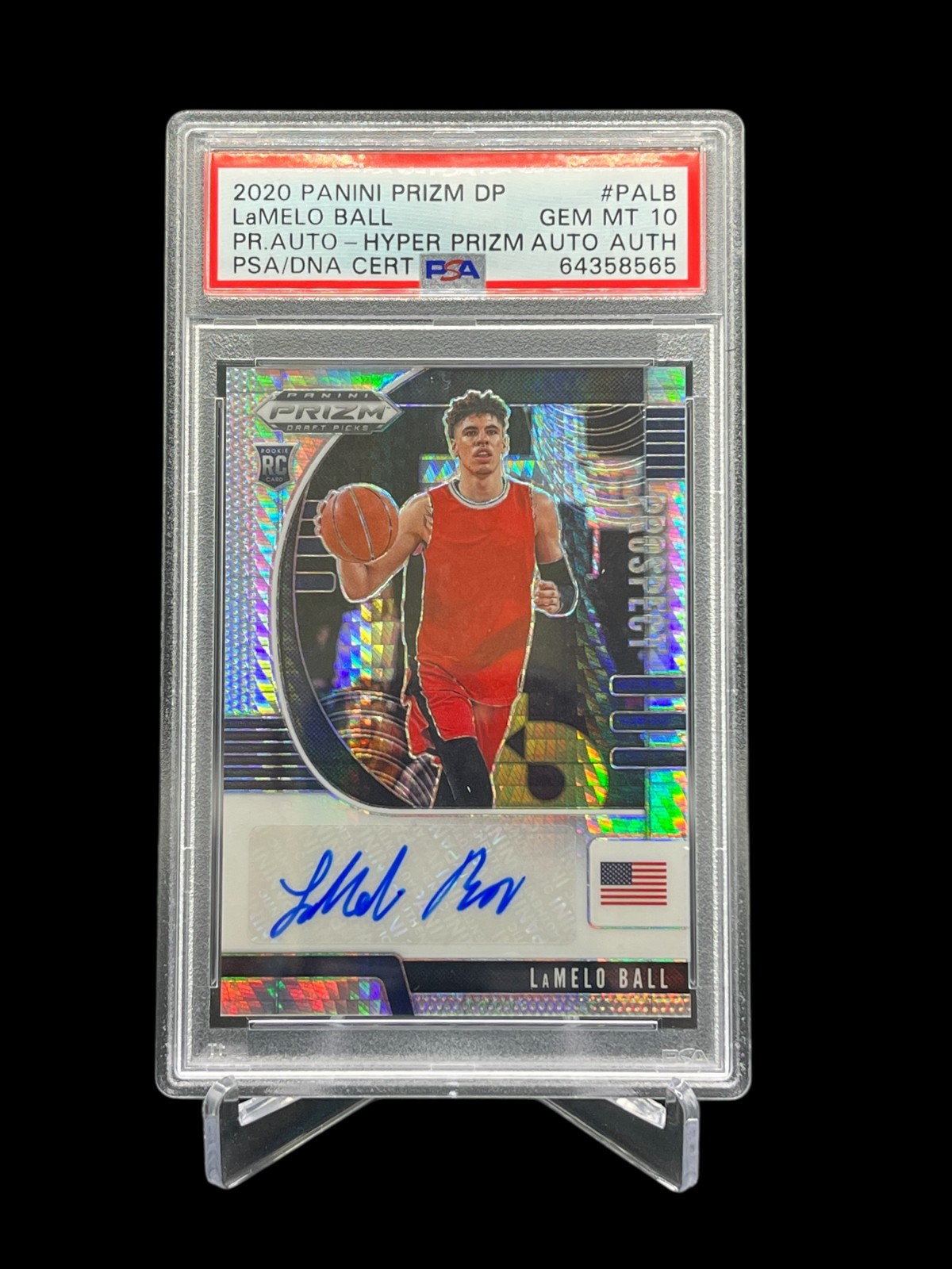 2020-21 Panini Prizm Draft Picks Lamelo Ball Prospect Auto Hyper Prizm PSA 10