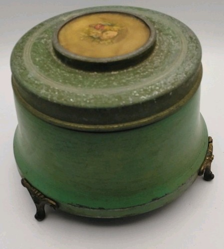 VINTAGE ANTIQUE POWDER PUFF METAL TRINKET BOX