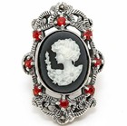 Swiss Marcasite Cameo Victorian Lady 925 Sterling Silver Ring Sz 6 PC6 — photo 1