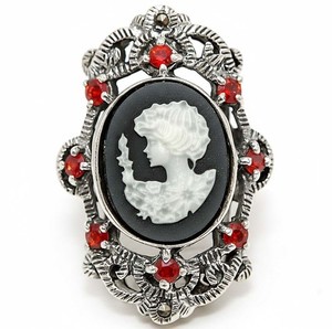 Swiss Marcasite Cameo Victorian Lady 925 Sterling Silver Ring Sz 6 PC6