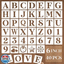 YEAJON 6 Inch Letter Stencils and Numbers, 40 Pcs Alphabet Drawing Templates,