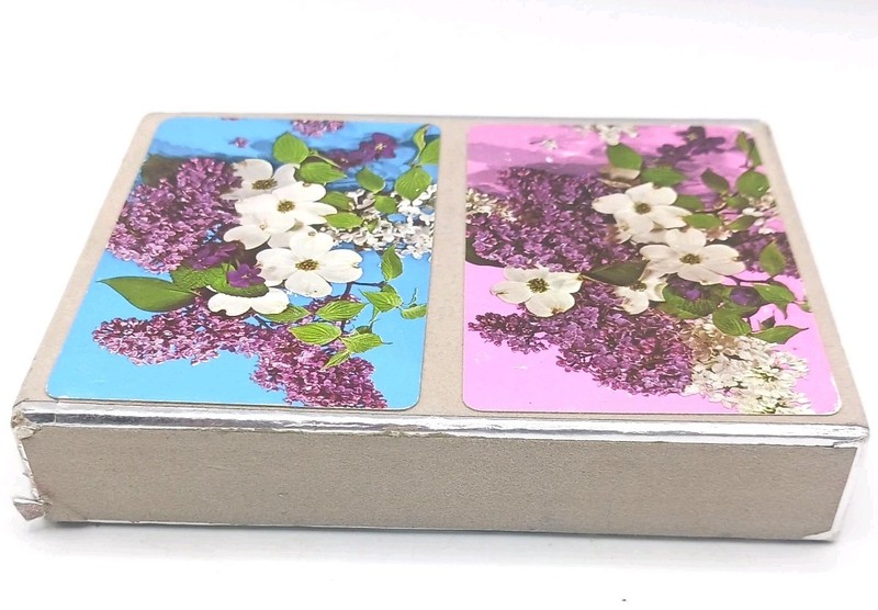 Vtg Congress Lilac Floral Playing Cards Double Deck Cel-U-Tone Finish 