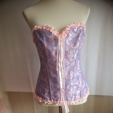 Corset Top Lavender & Pink Jaquard Boned Bustier Top Strapless Size XL UK 16