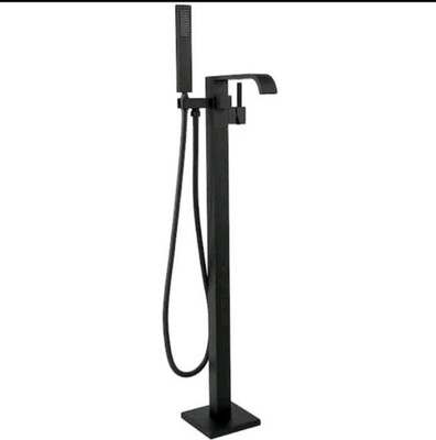 Freestanding Floor Mount 1 Handle Tub Filler with Hand Shower Black