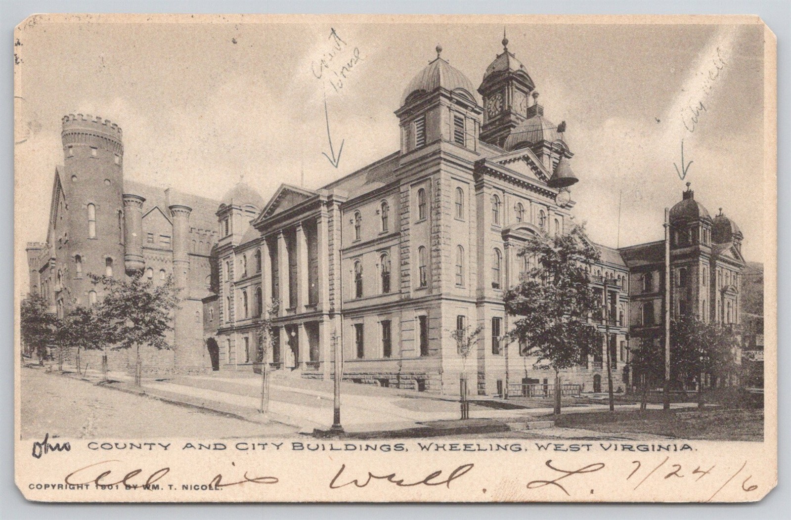 County & City Buildings Wheeling West Virginia C1906 UDB Postcard AK3