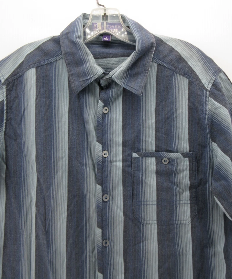 Ibex Shirt Men Large Blue Gray Button Up Striped Pocket Organic Cotton Woven - Image 2 of 4