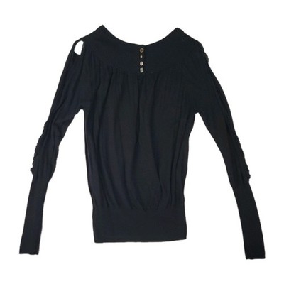 Free People Vintage Black Boho Long Sleeve Knit Top Women's XS Button Detail