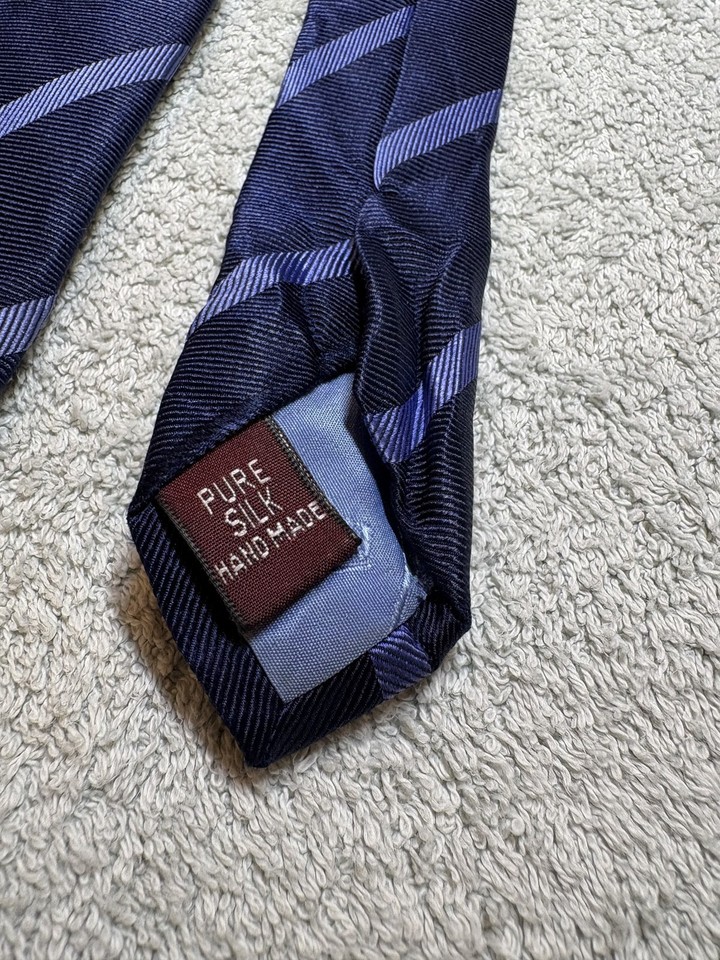 Check Pattern Uk Men's T.M.Lewin 100% Silk Tie A4 Navy Blue Striped pattern classic tie ...