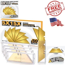 Extra Sharp 50-Pack Utility Knife Blades, Titanium Plated & Rust-Proof Design