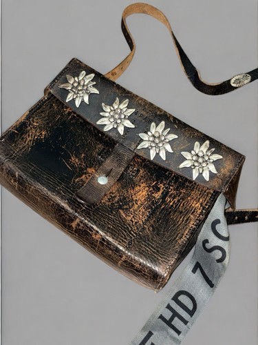 WW2 German Edelweiss Alpine Leather Bag Antique Military Satchel 1940s Gear Rare - Picture 3 of 20