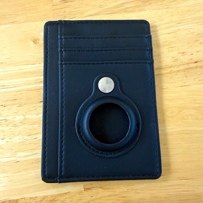 Black Faux Leather Card Holder Wallet with Air tag,Clear ID Window, Solid Unisex