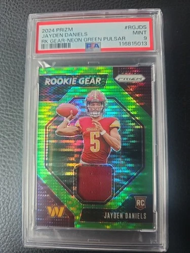 2024 Panini Prizim Jayden Daniels Gear-Neon Green Pulsar PSA 9