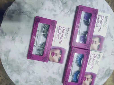 False Eyelashes Select Lash Dramatic Lashes Adhesive Set of 3 Purple Blue Green