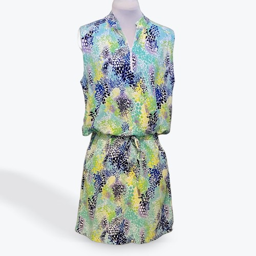 IBKÜL Womens Sleeveless Golf Dress Blue Green Abstract Animal Print UPF 50+ Zip - 第 1/9 張圖片
