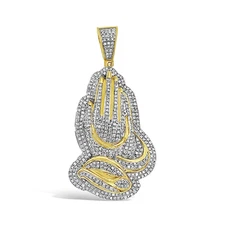 1.33 Cttw Round Diamond Praying Hands Mens Charm Pendant 10k Yellow Gold