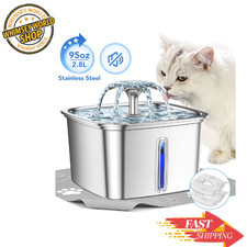 Ophanie 95oz/2.8L Stainless Steel Cat Water Fountain with Replacement Filters .