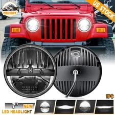 DOT 7" inch Round LED Headlight Hi/Lo Beam Black For Jeep Wrangler JK TJ CJ LJ