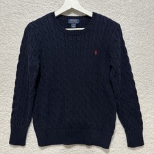 Polo Ralph Lauren Sweater Navy Cable Knit Crewneck Red Pony Logo Youth Size L