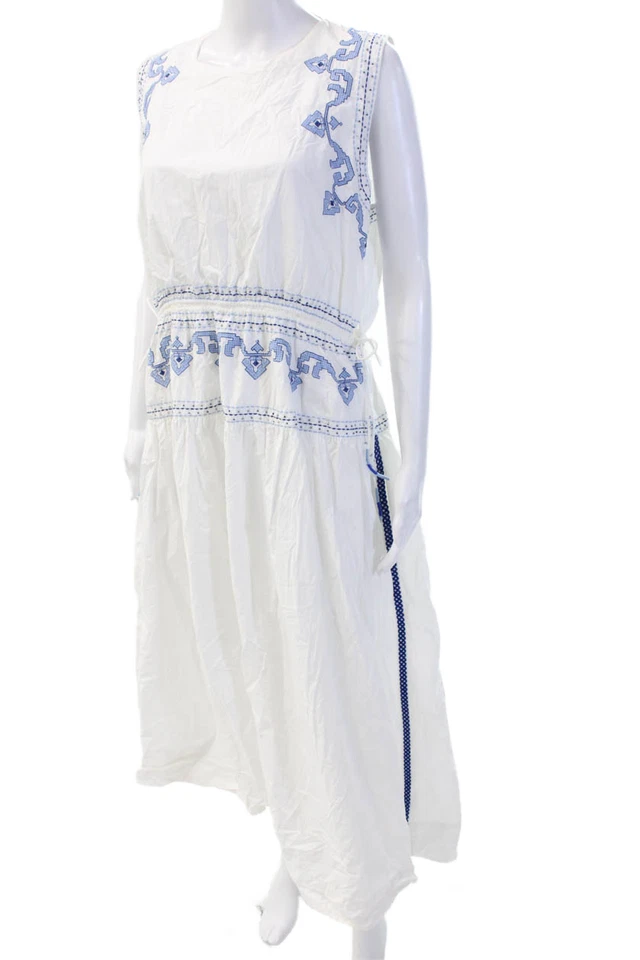 Maxi Vestido Zara Mujer Caftán Blanco Sin Mangas Algodón Geométrico Azteca Talla XL Foto 2 de 4