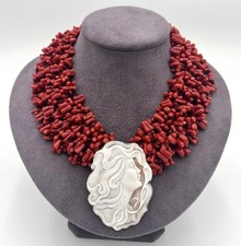 Collana Corallo Rosso Mediterraneo Naturale 160g Cammeo Sardonico Handmade