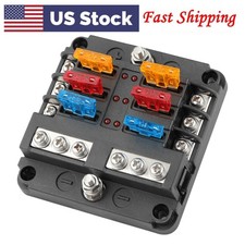6Way Car Boot Power Distribution 12-24V Blade Fuse Holder Box Block Panel Board