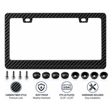 Carbon Fiber License Plate Frame Slim Car Tag Holder Wscrew Caps Fits Us Plates