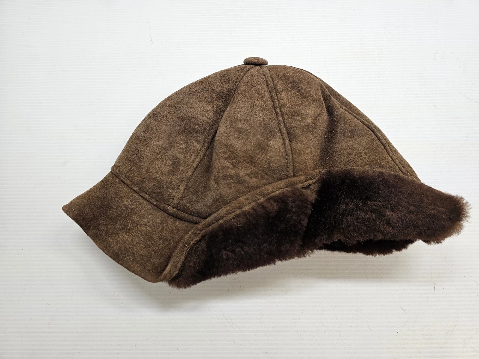 Vintage Bick Malone NY Shearling Sheepskin Hat Brown Fur Lined USA Size M
