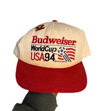 VTG 1994 Budweiser World Cup USA Snapback Hat Official Product – Red White Blue