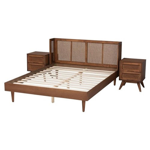 Baxton Studio Rina Ash Walnut Wood 3-Piece King Size Bedroom Set with Rattan - Picture 2 of 12