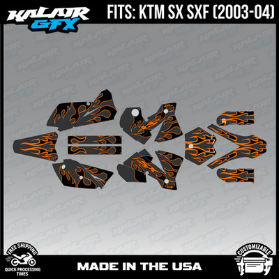 Graphics Kit for KTM SX SXF 125 200 250 450 525 2003-2004 Flame - ORANGE-SHIFT