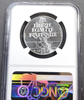 1987 FRANCE SILVER PIEFORT 100 FRANCS GENERAL LAFAYETTE NGC MS 68