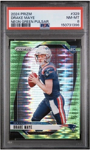 Panini 2024 Prizm Drake Maye #329 Neon Green Pulsar Rookie PSA 8 Patriots