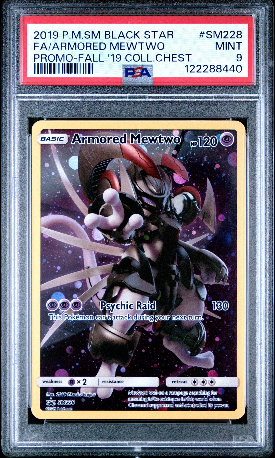 2019 POKEMON SM BLACK STAR PROMO #SM228 FULL ART/ARMORED MEWTWO PSA 9