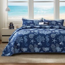 Coastal Quilt Set Full/Queen Size - Lightweight Microfiber Reversible