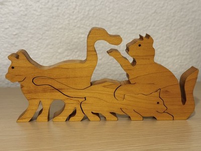 (3) Piece Wooden 3D Cats Puzzle Decor