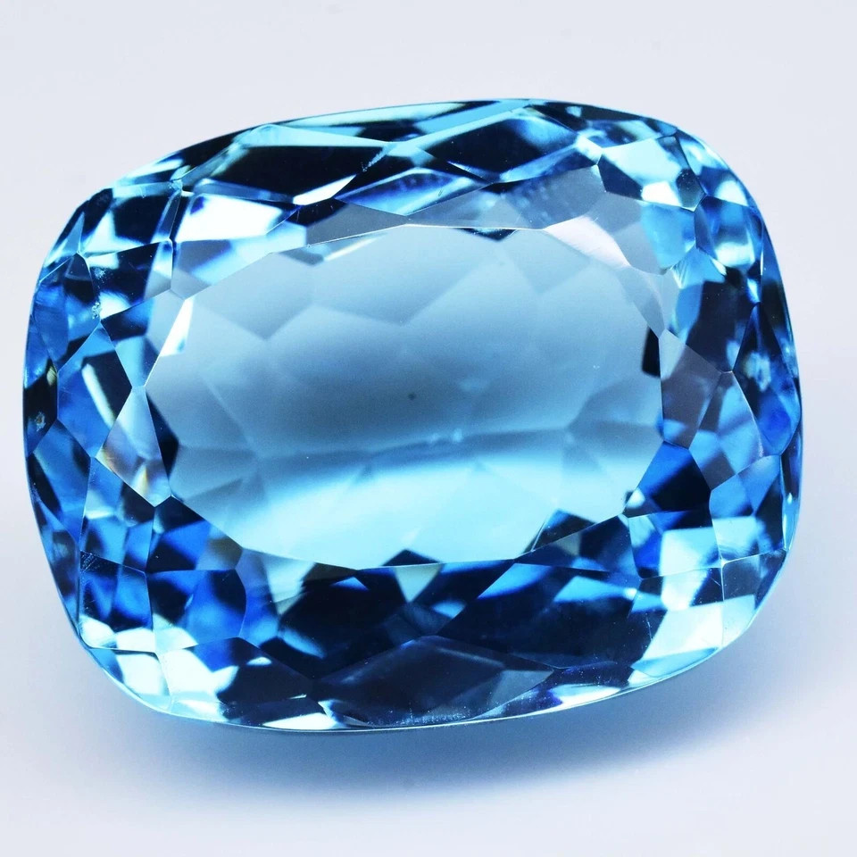 60ct Swiss Blue Topaz Cushion Cut Flawless Certified Loose Gemstone