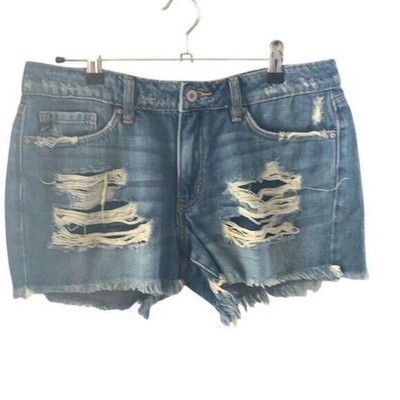 KanCan Distressed Denim Jean Shorts Frayed Hem Ripped Light Wash Size 9/28