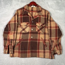 Vintage Woolrich Jacket Mens L Brown Plaid Wool Mackinaw Cruiser USA FLAW