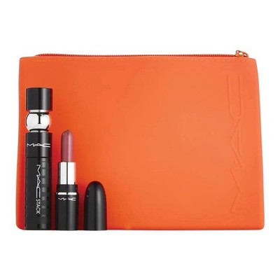 MAC 3PCS SET/MACKSTACK SUPERSTACK MASCARA-BLACK/608-MEHR MATTE LIPSTICK/BAG
