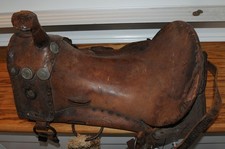 Antique Western Horse Saddle Ranch Cowboy Shamrock Concho's Tooled Leather Old