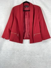 Black Label By Evan Picone Jacket Women’s 14 Red Blazer Open Long Sleeves EUC