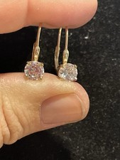 Yellow Gold Plated Sterling Silver 6mm Cubic Zirconia Dangle Earrings