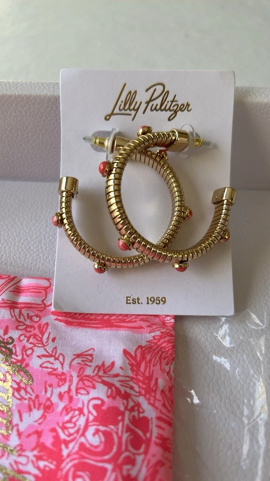 Pendientes de aro Lilly Pulitzer Sunbelievables ~ Coral caña $58 **NUEVO CON ETIQUETAS* EN TIENDA AHORA Foto 3 de 4