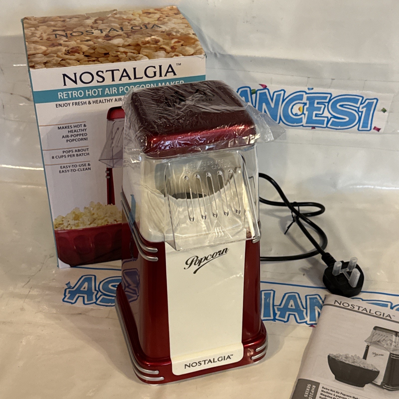 Nostalgia Retro Hot-Air Popcorn Maker, 1.8L Oil-Free Healthy Snack Machine- Red