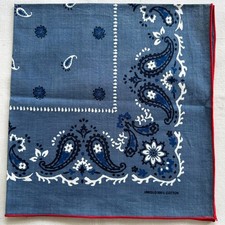 Mens Bandana Vintage Blue Gray Cotton Paisley Floral Handkerchief Kerchief 21"