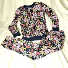 Champion Navy Floral Crew Sweatshirt Sweatpant Joggers 2 pc Set Girls Large 14